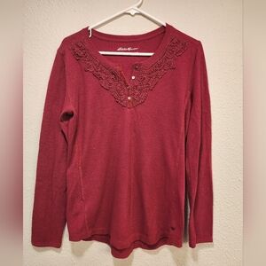 Eddie Bauer Women's Red Lace Detail Top
